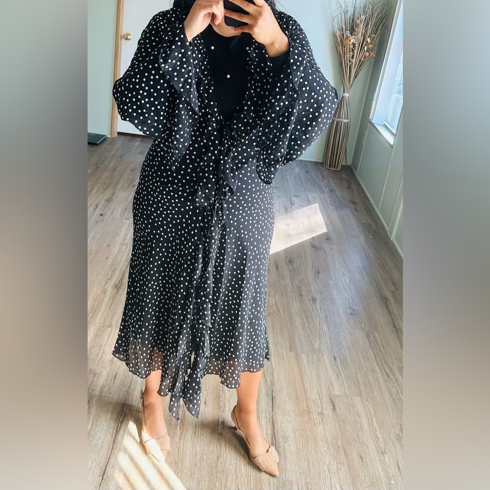 Black & White Polka Dot Tie-Front Cardigan - Picture 12 of 13